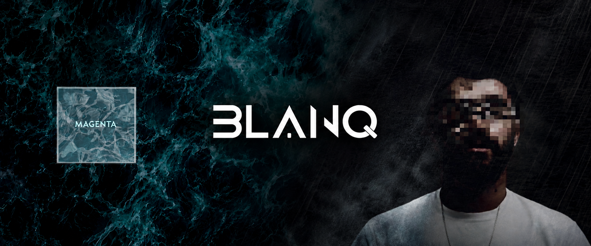 Magenta Sound artwork, the BLANQ wordmark and Breaking Cycles portrait blending diagonally into one cinematic image